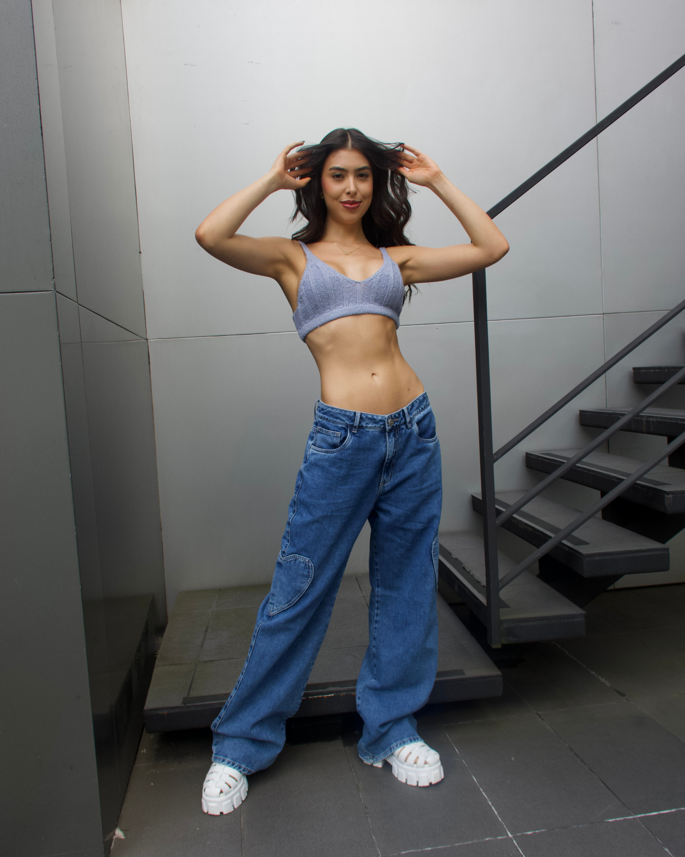 JEAN STRAIGHT HEARTS POCKET AZUL