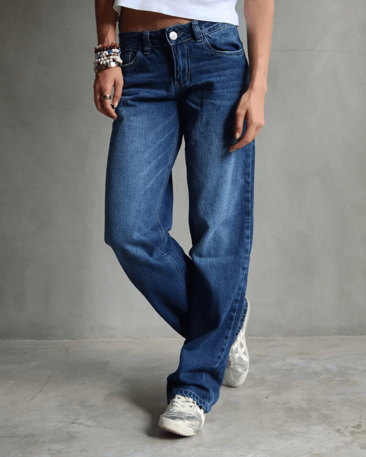JEAN EXTRA LOW STRAIGHT FIT CROC BEIGE STARS AZUL