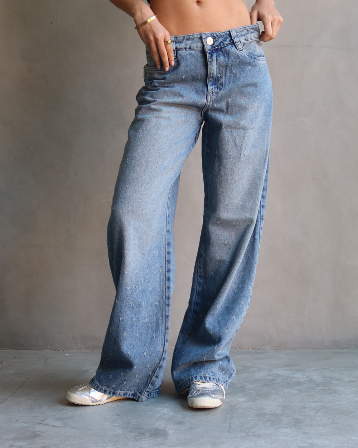 JEAN BAGGY AZUL CLARO VINTAGE STARDOT TEXTURIZADO