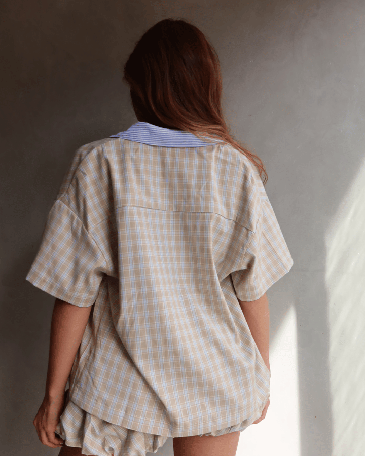CAMISA DE CUADROS PILLOW TALK OVERSIZED AZUL/NUDE