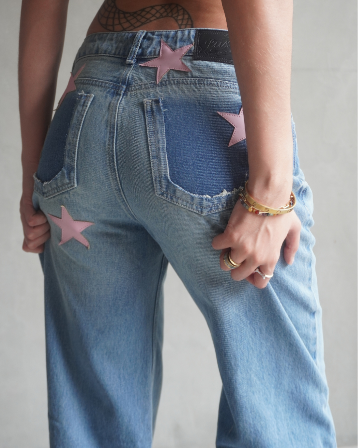 JEAN RECTO PINK STARS RETRO AZUL