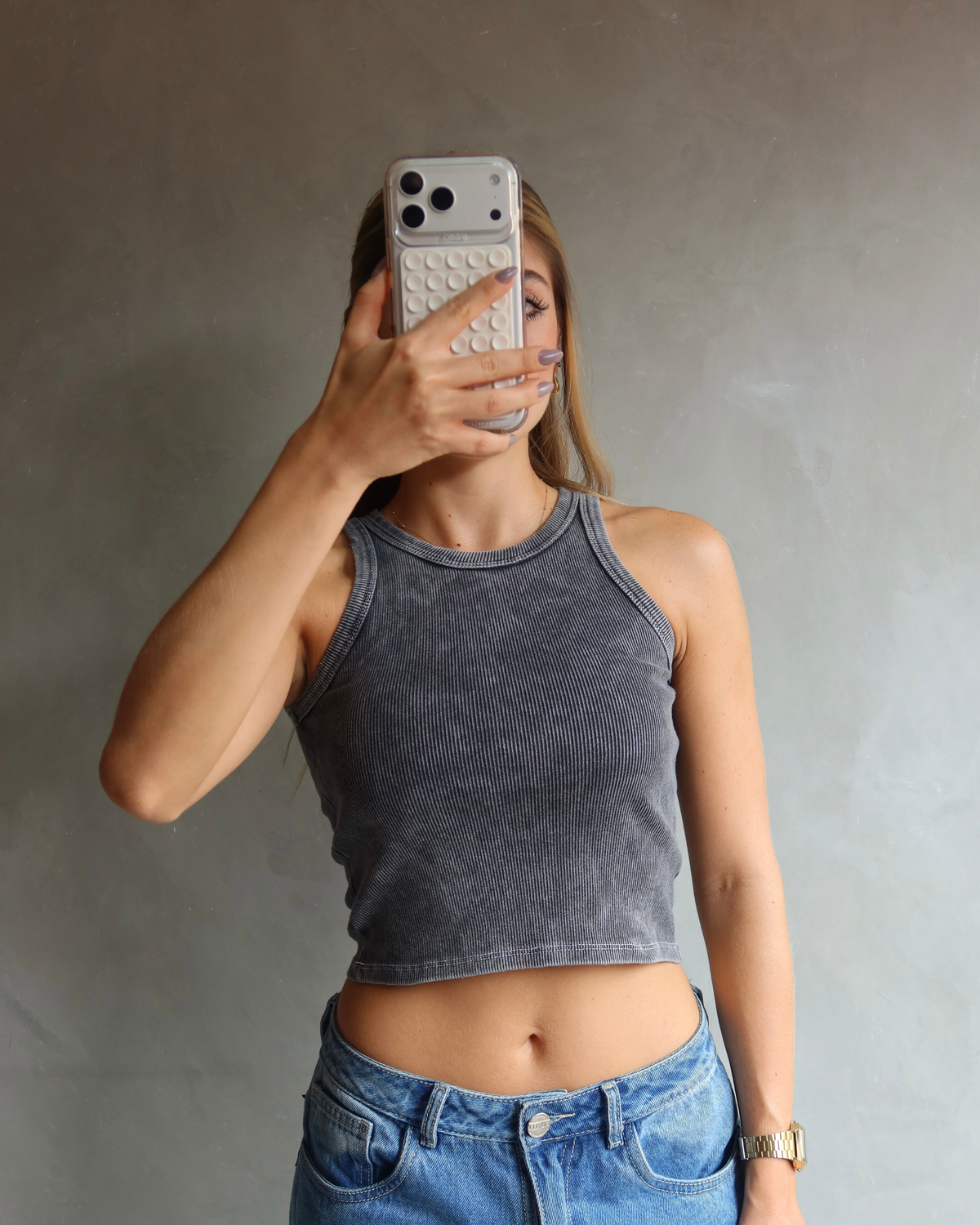 TANK TOP WASHED GRIS OSCURO