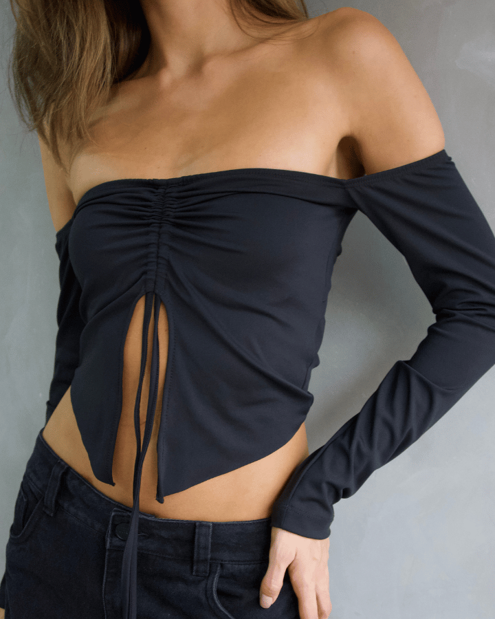 TOP RUCHED OFF SHOULDER NEGRO