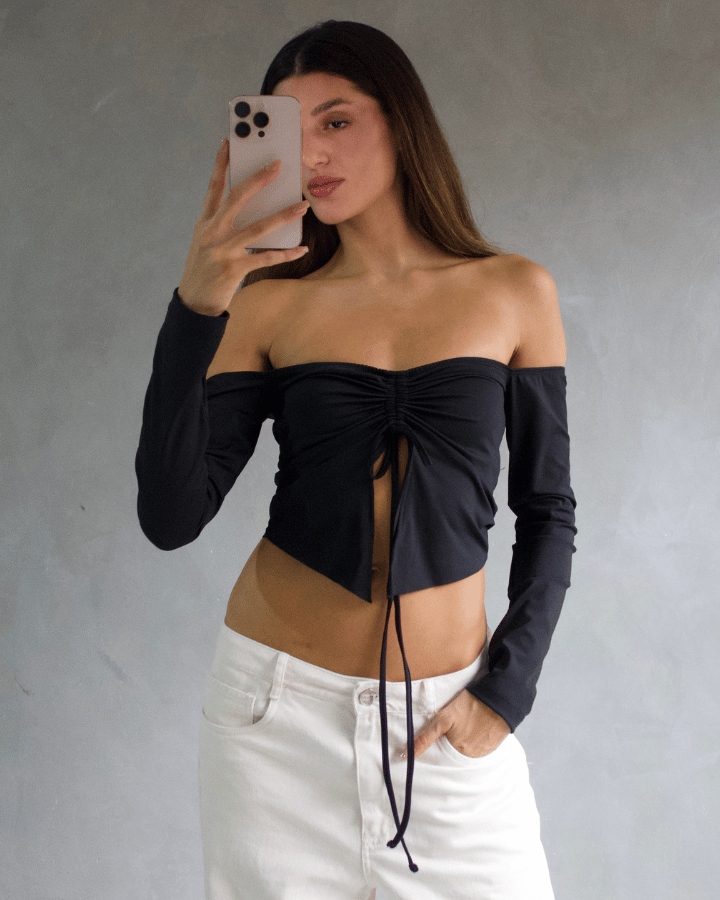 TOP RUCHED OFF SHOULDER NEGRO