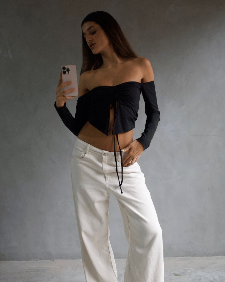 TOP RUCHED OFF SHOULDER NEGRO
