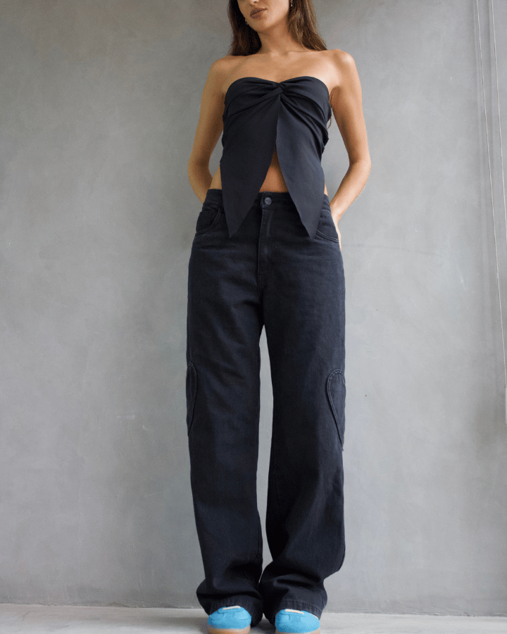 JEAN STRAIGHT HEARTS POCKET NEGRO