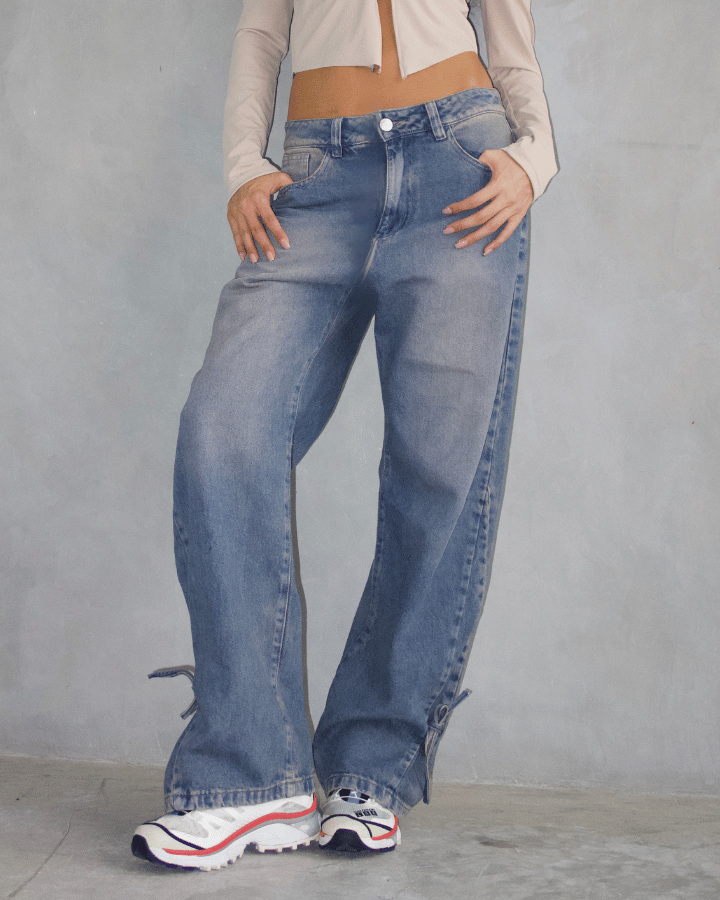 JEAN ANKLE TIE AZUL OSCURO