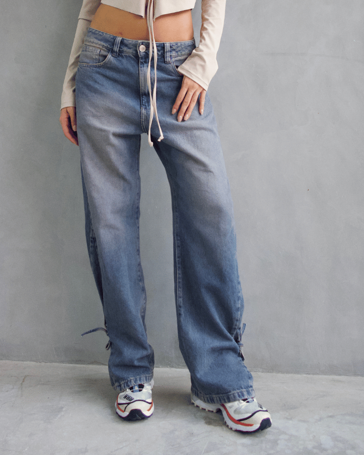 JEAN ANKLE TIE AZUL OSCURO
