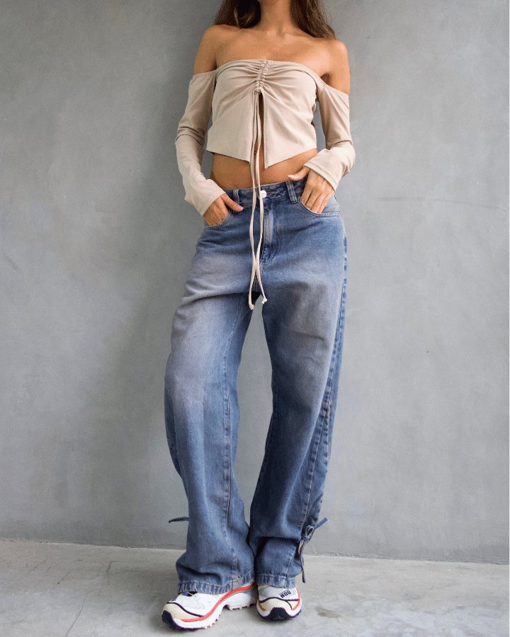 JEAN ANKLE TIE AZUL OSCURO