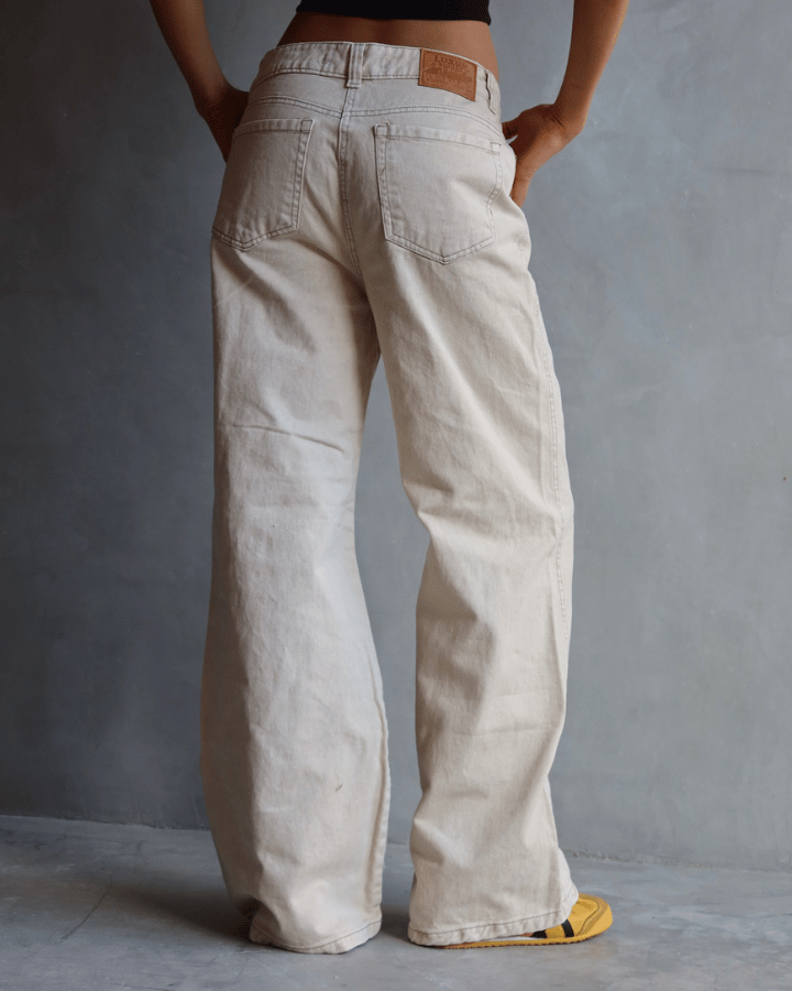 JEAN ANCHO WIDE LEG FIT CREAM BEIGE
