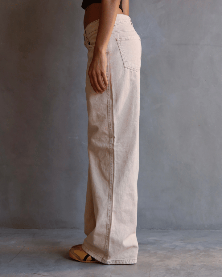 JEAN ANCHO WIDE LEG FIT CREAM BEIGE
