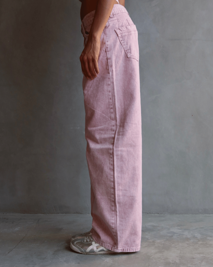 JEAN ANCHO WIDE LEG FIT FULLY BLUSH ROSADO