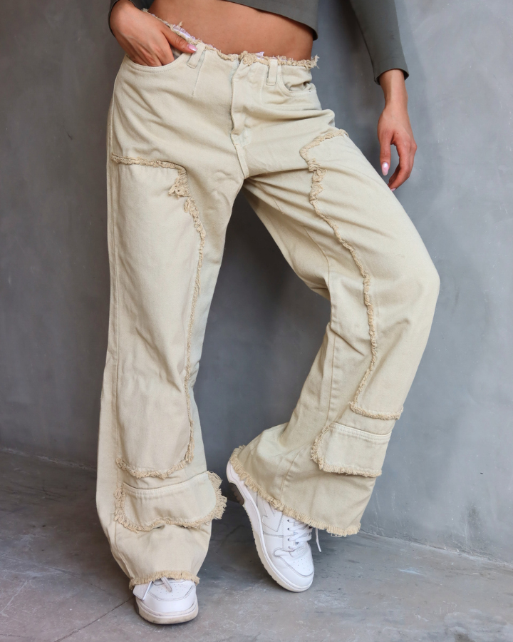 JEAN ANCHO DESTROYED DIRTY WASH BEIGE