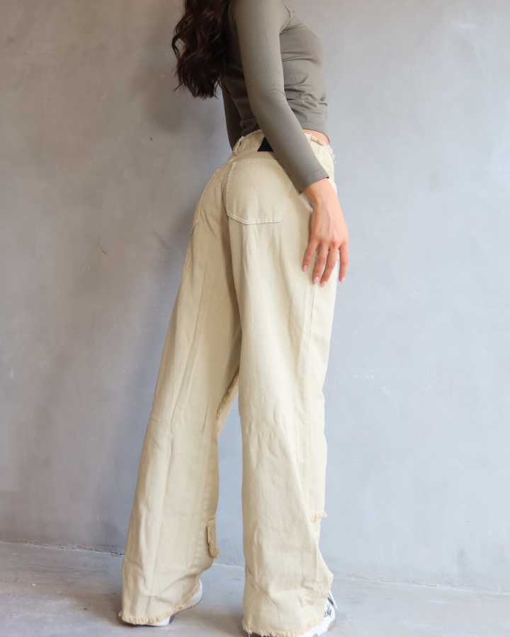 JEAN ANCHO DESTROYED DIRTY WASH BEIGE