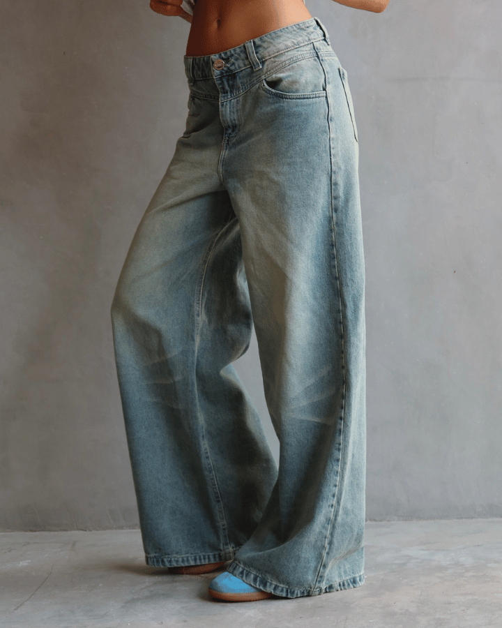 JEAN WIDE LEG FIT GREEN VINTAGE WASH AZUL CLARO
