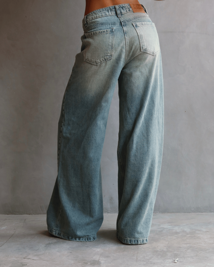 JEAN WIDE LEG FIT GREEN VINTAGE WASH AZUL CLARO