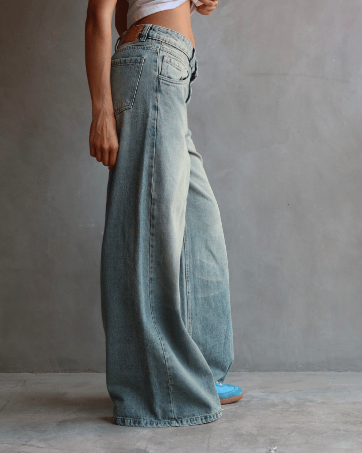 JEAN WIDE LEG FIT GREEN VINTAGE WASH AZUL CLARO