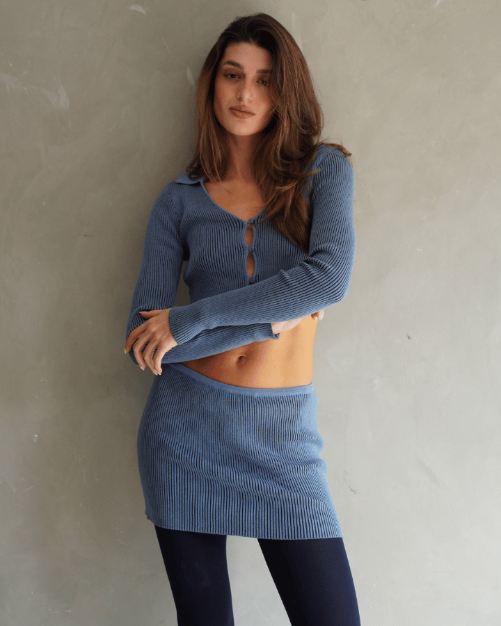 MINI FALDA CELESTE RIB AZUL