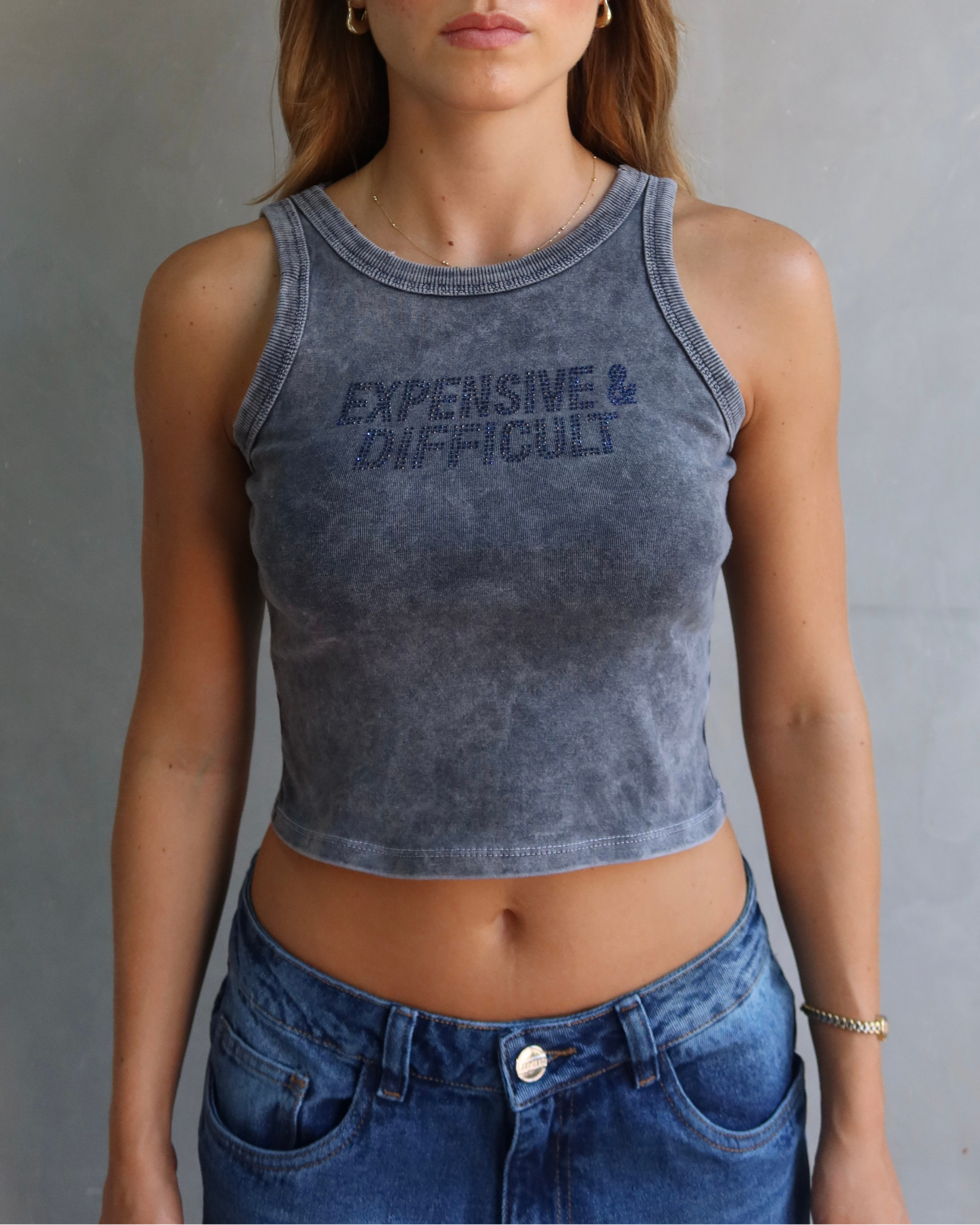 TANK TOP EXPENSIVE & DIFFICULT GRIS OSCURO WASHED