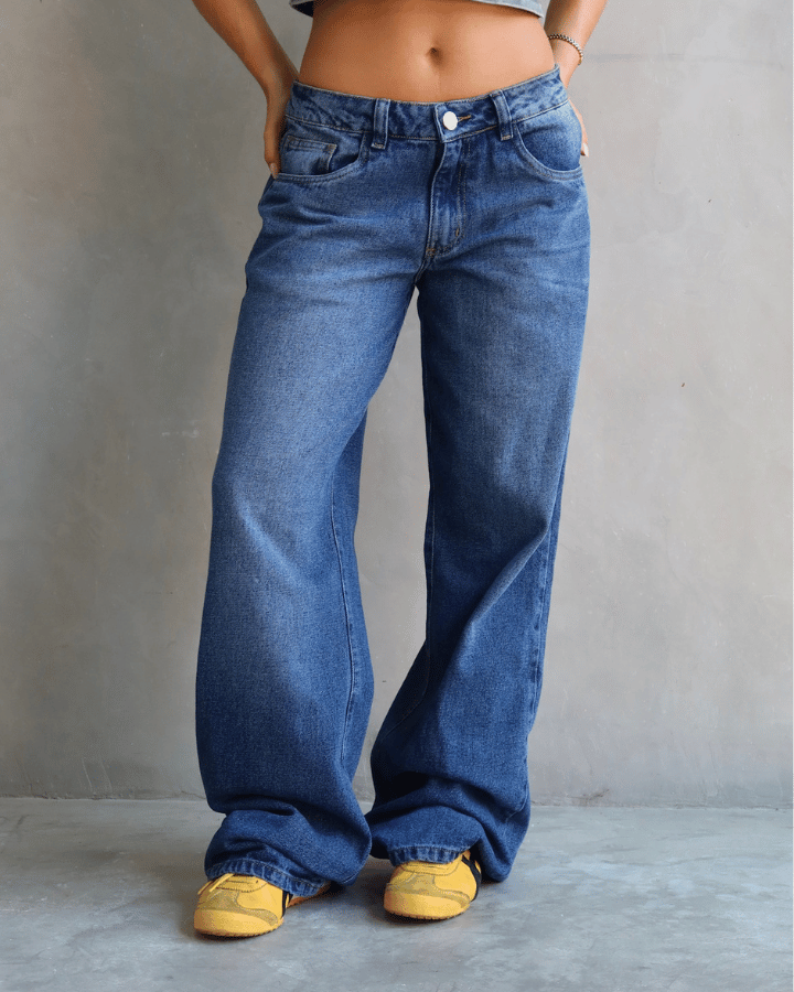 JEAN LOW WIDE FIT TIRO BAJO ANCHO AZUL OSCURO