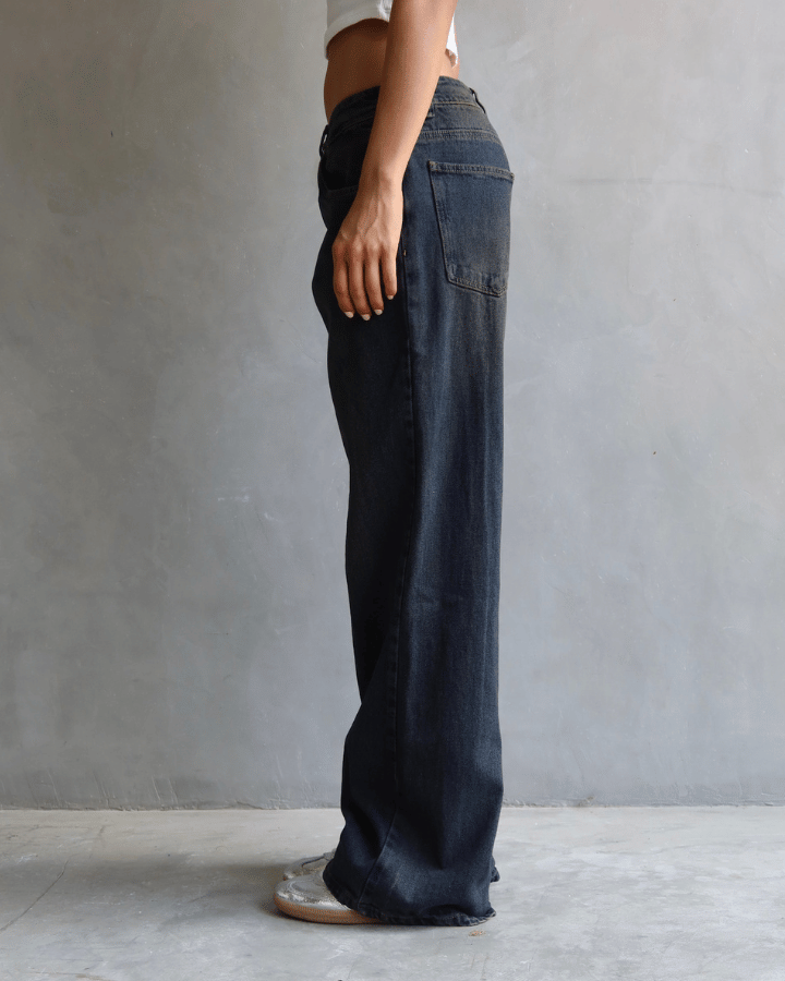 JEAN WIDE LOW FIT TIRO BAJO ANCHO AZUL DIRTY WASHED