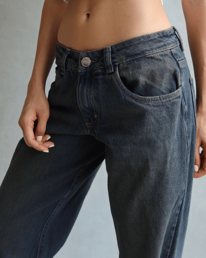 JEAN WIDE LOW FIT TIRO BAJO ANCHO AZUL DIRTY WASHED