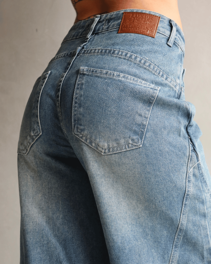 JEAN WIDE LEG TIRO ALTO ROCKSTAR AZUL CON ROTOS