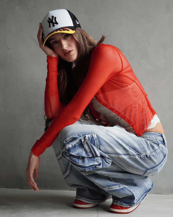 CÁRDIGAN KATE MANGA LARGA MESH ROJO