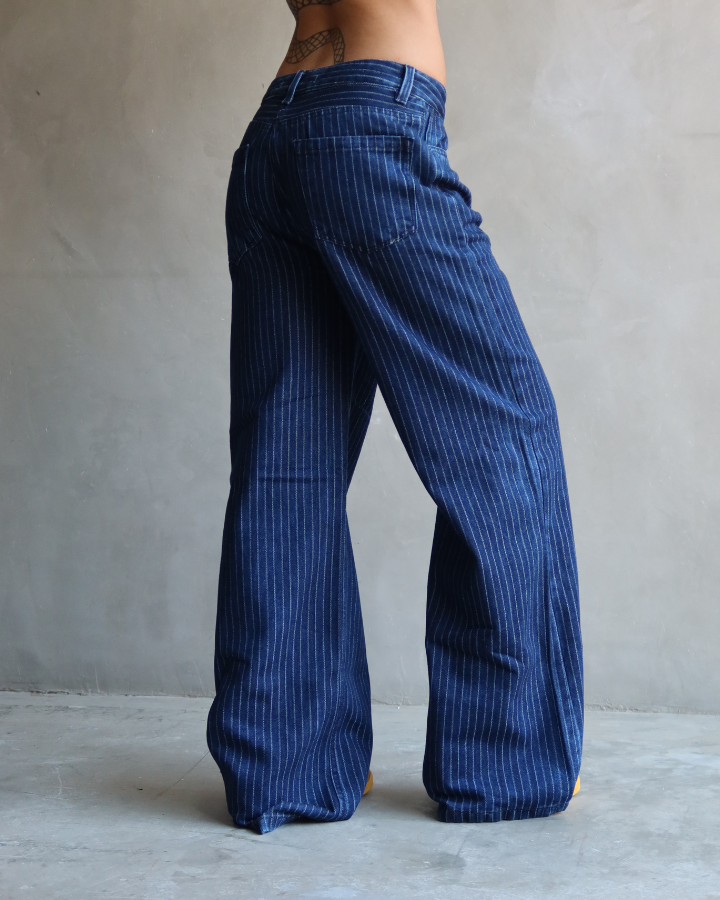 JEAN STRAIGHT RECTO STRIPES RAYAS AZUL OSCURO