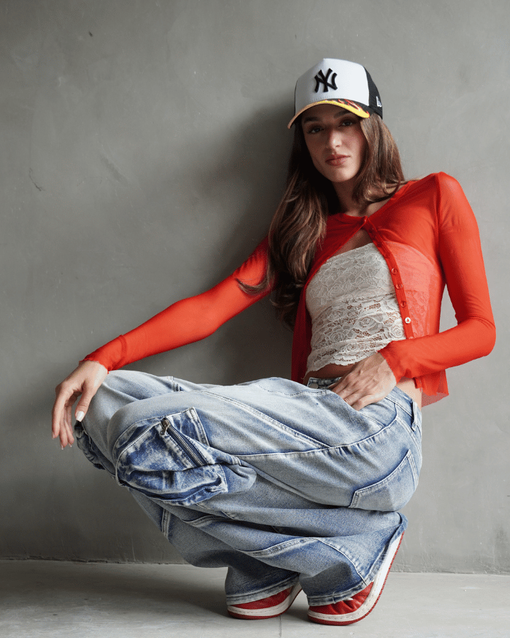 CÁRDIGAN KATE MANGA LARGA MESH ROJO