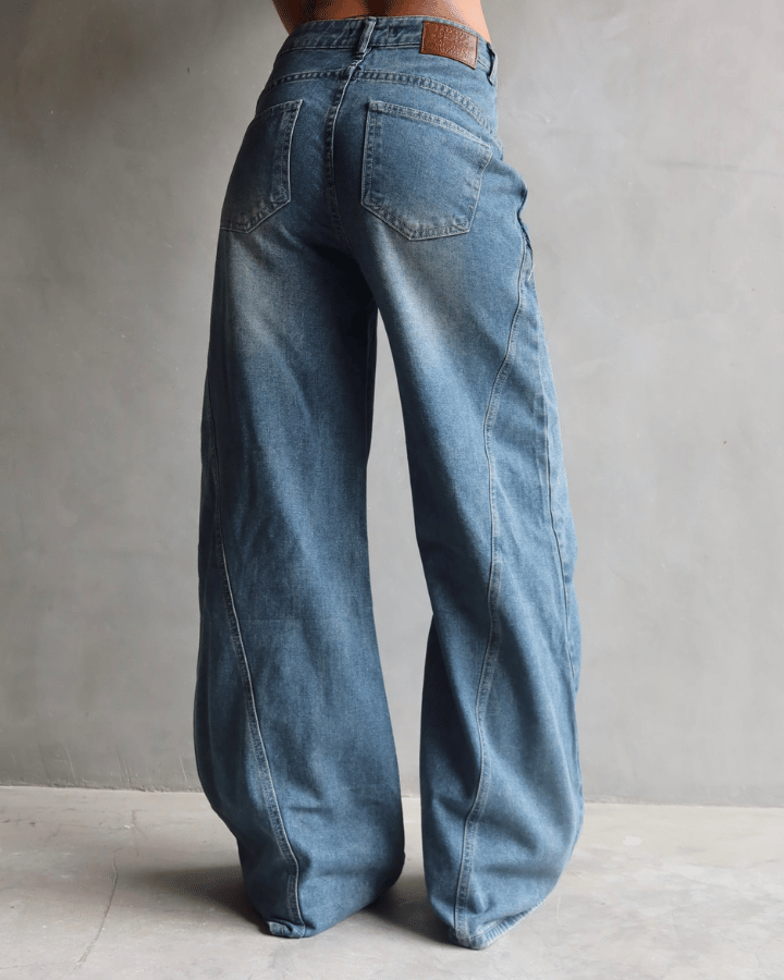 JEAN WIDE LEG TIRO ALTO ROCKSTAR AZUL CON ROTOS