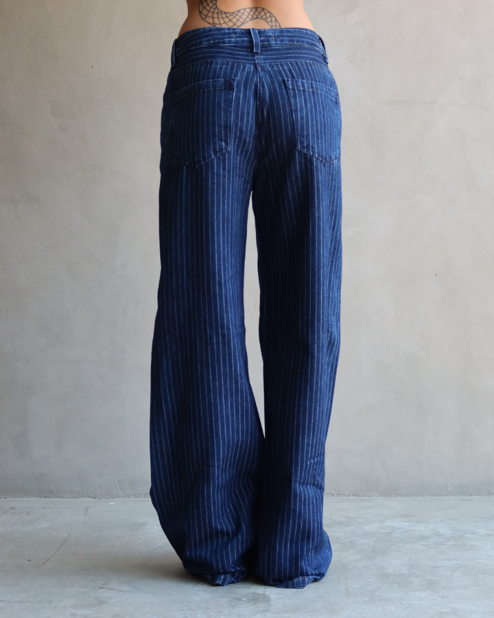 JEAN STRAIGHT RECTO STRIPES RAYAS AZUL OSCURO