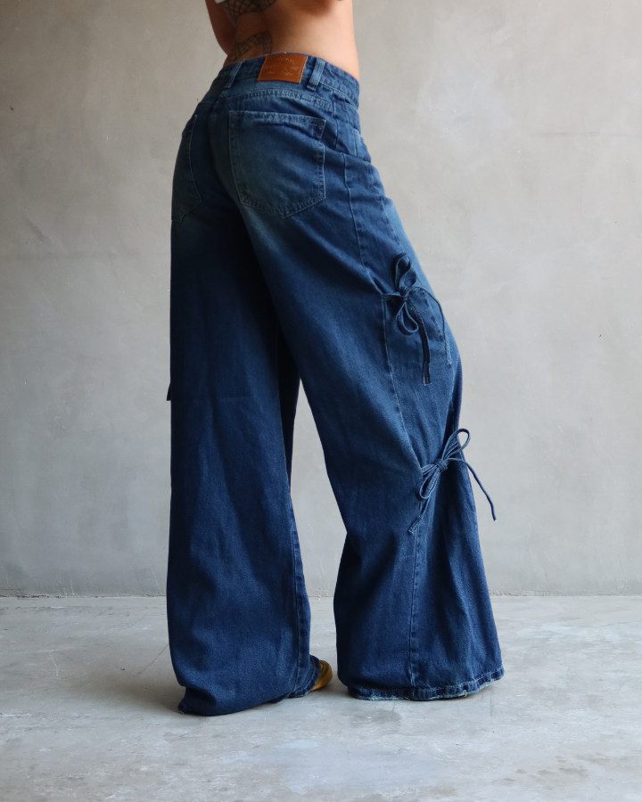 JEAN ANCHO WIDE LEG SIDE BOWS AZUL WASHED