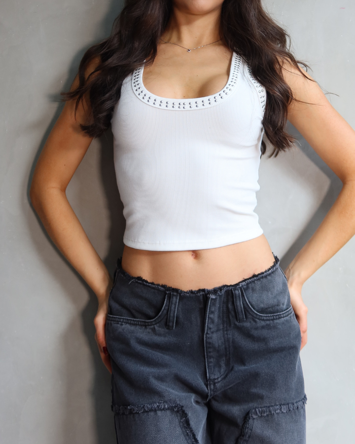 TANK TOP ESCOTADO DOUBLE TACHES BLANCO
