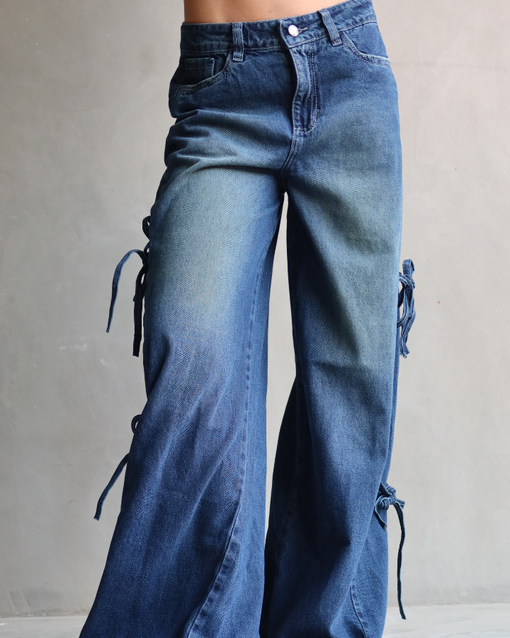 JEAN ANCHO WIDE LEG SIDE BOWS AZUL WASHED