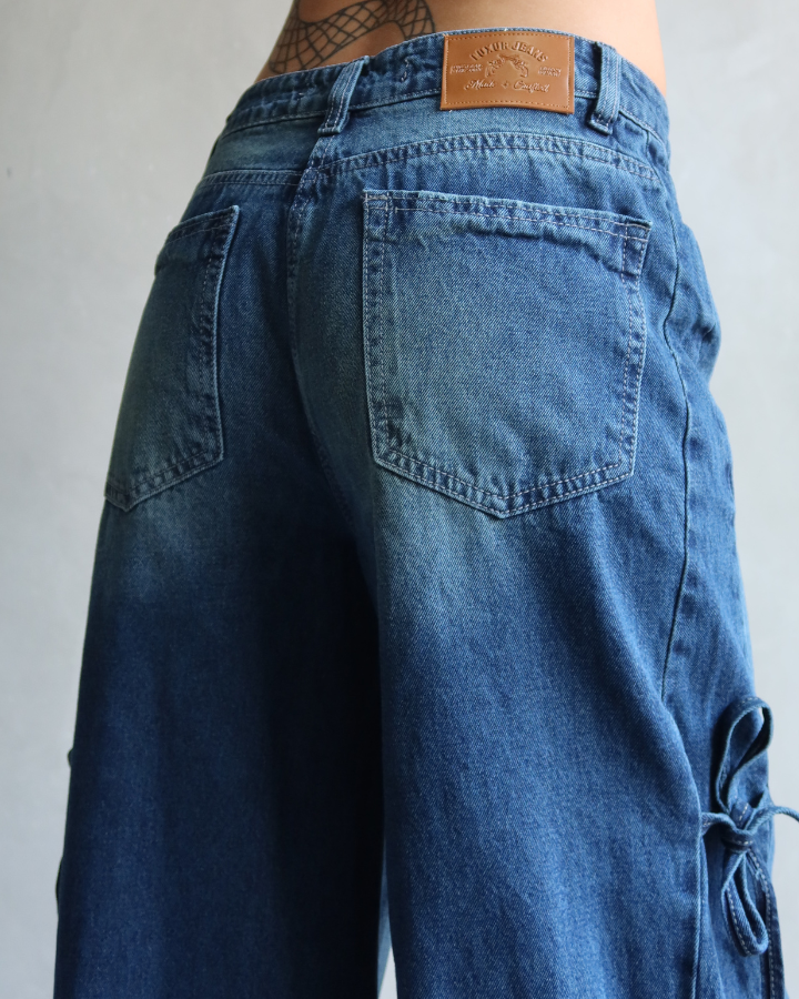 JEAN ANCHO WIDE LEG SIDE BOWS AZUL WASHED