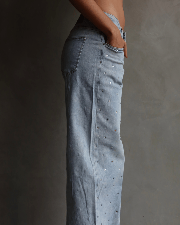 JEAN STRAIGHT CRYSTALS AZUL CLARO