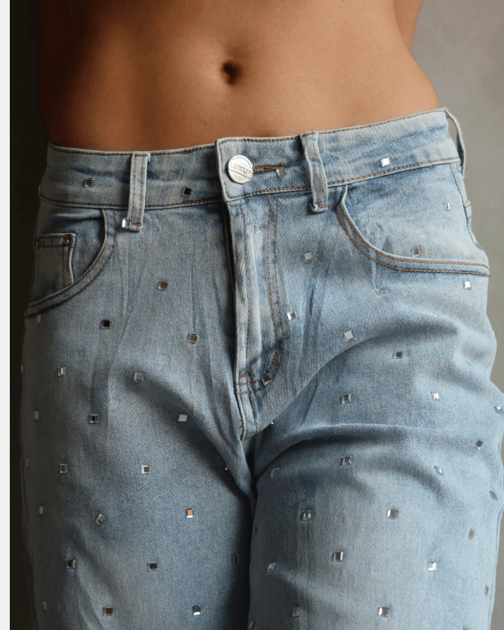 JEAN STRAIGHT CRYSTALS AZUL CLARO