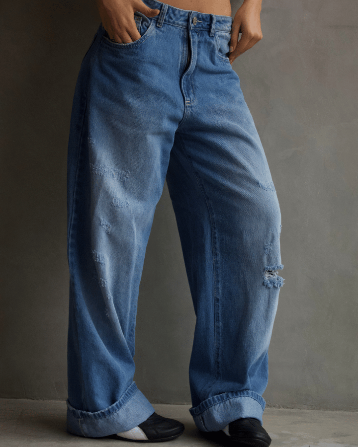 JEAN STRAIGHT ESTRELLAS PLATEADAS AZUL