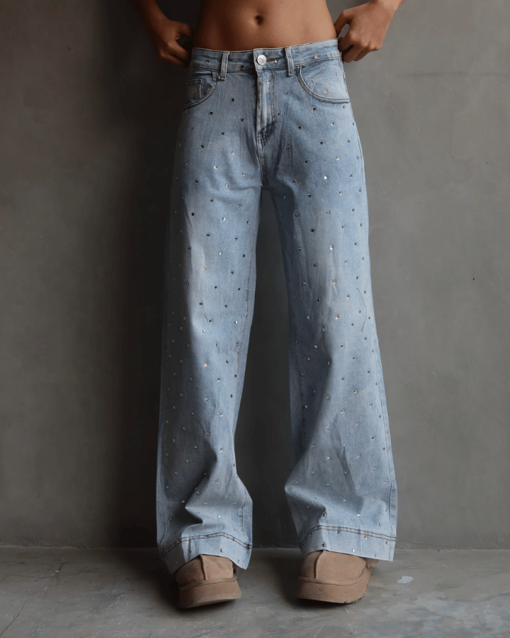 JEAN STRAIGHT CRYSTALS AZUL CLARO
