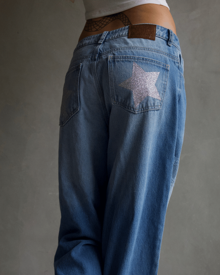 JEAN STRAIGHT ESTRELLAS PLATEADAS AZUL