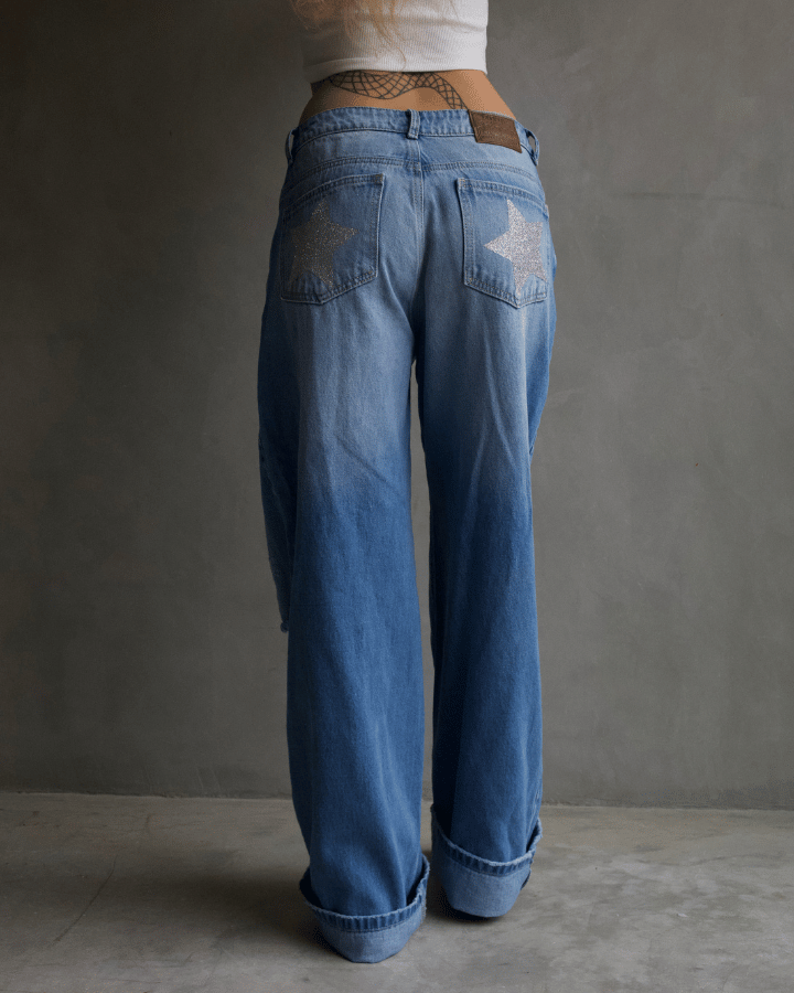 JEAN STRAIGHT ESTRELLAS PLATEADAS AZUL