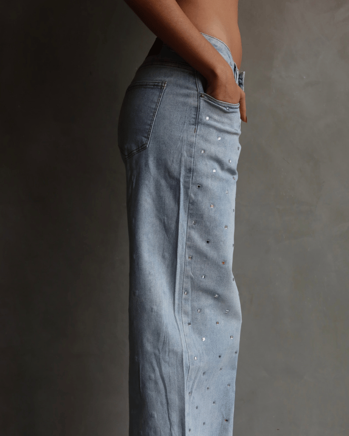 JEAN STRAIGHT CRYSTALS AZUL CLARO