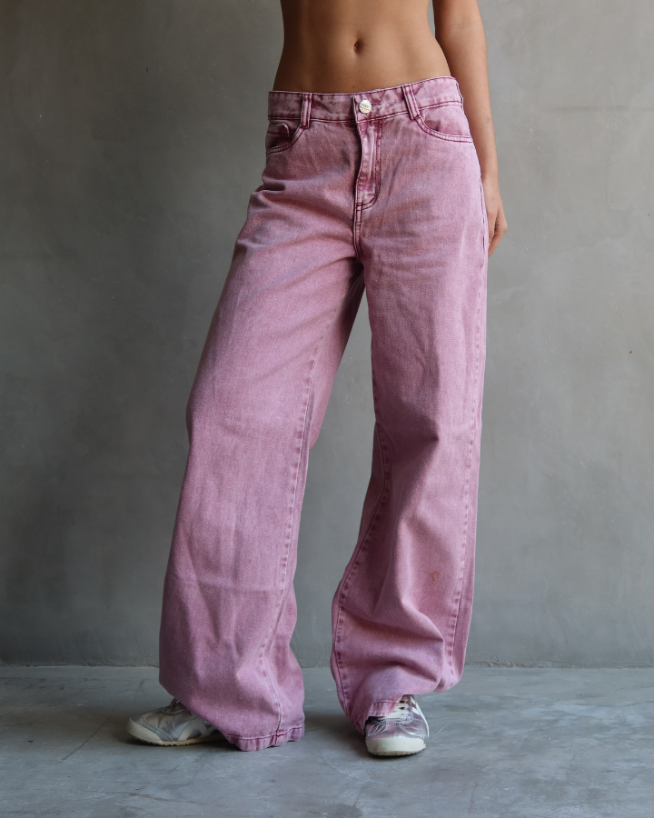 JEAN ANCHO WIDE LEG FIT FULLY BLUSH ROSADO