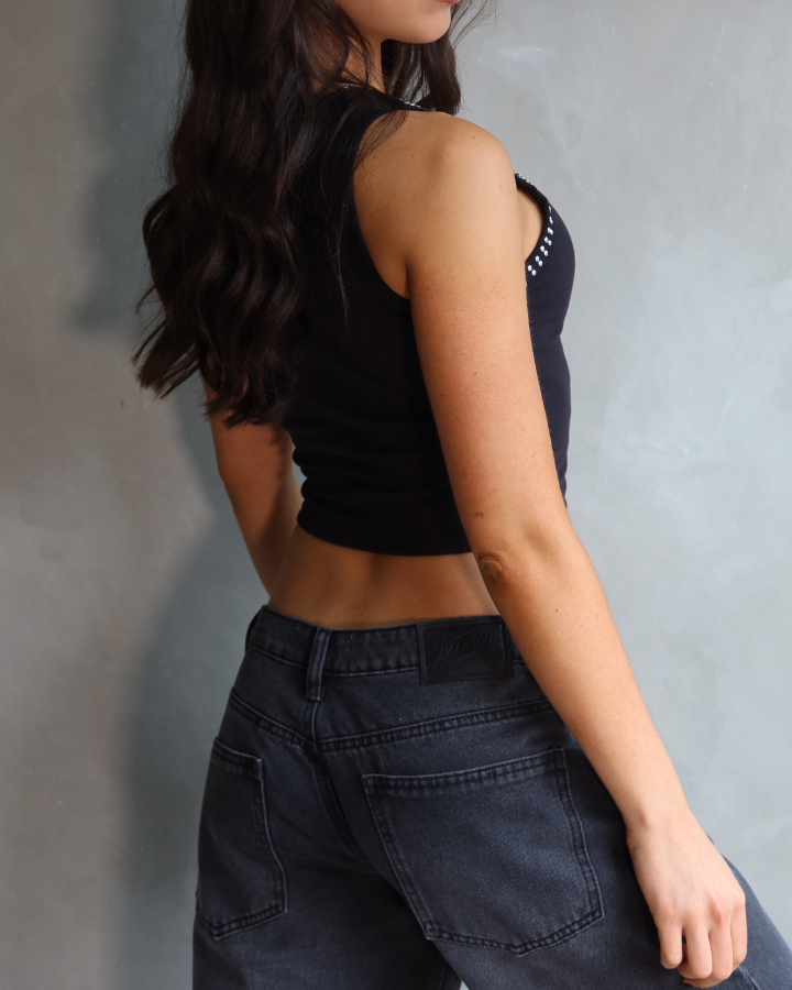 TANK TOP ESCOTADO DOUBLE TACHES NEGRO