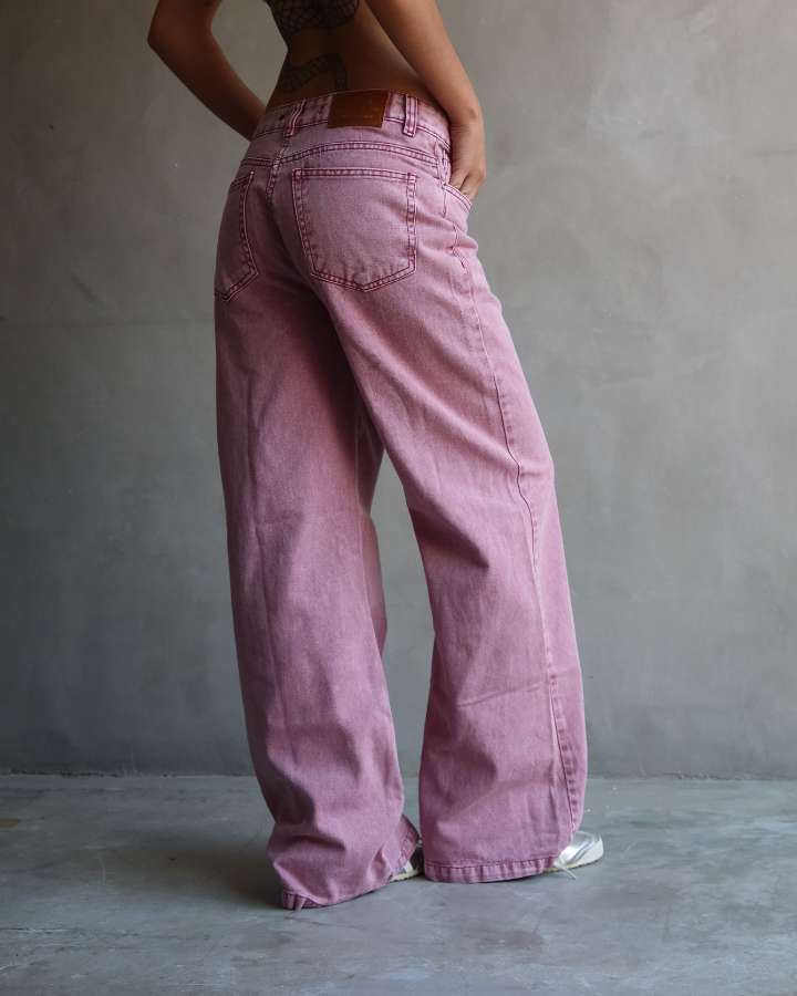 JEAN ANCHO WIDE LEG FIT FULLY BLUSH ROSADO