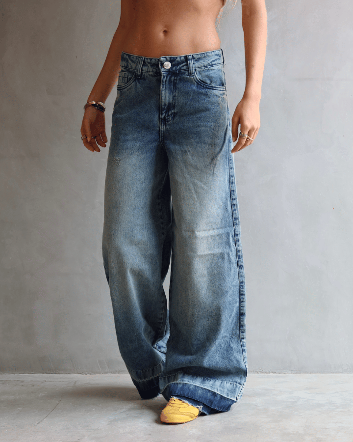 JEAN WIDE LEG FIT GREEN TONED AZUL MEDIO