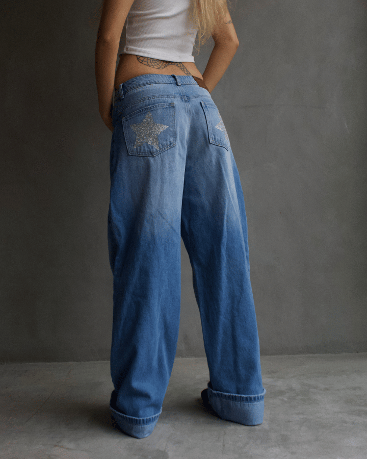 JEAN STRAIGHT ESTRELLAS PLATEADAS AZUL