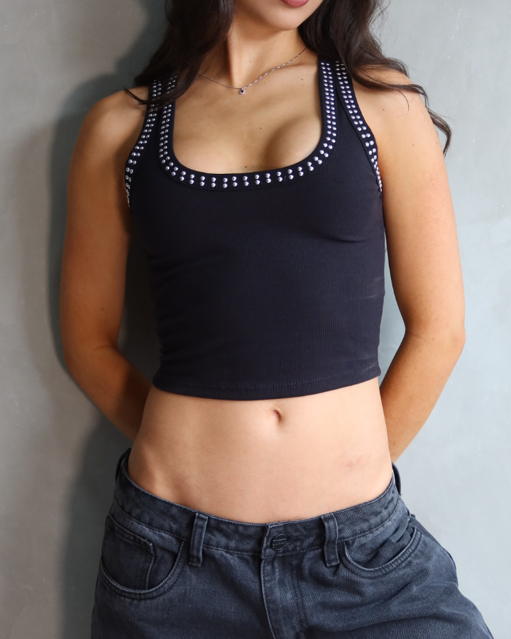 TANK TOP ESCOTADO DOUBLE TACHES NEGRO