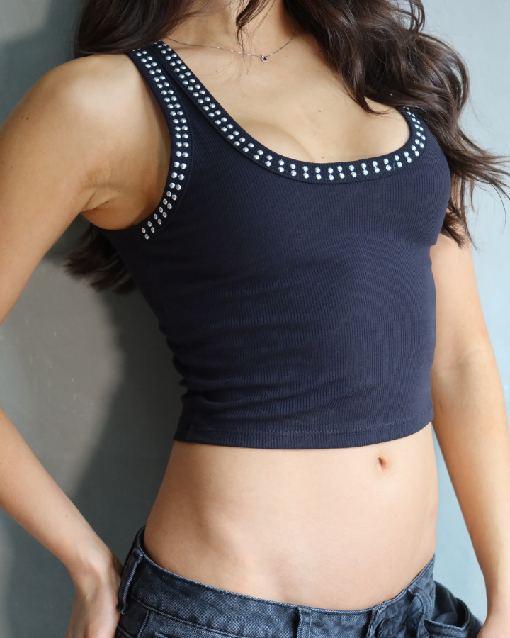 TANK TOP ESCOTADO DOUBLE TACHES NEGRO